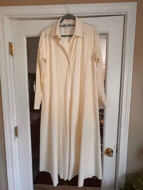 Athleta Light Cream Long Sleeve Shirt Dress